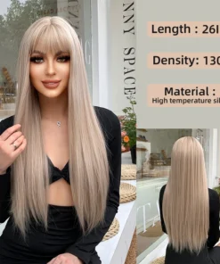 Europe And The United States Wind Wig Female Long Straight Hair Qi Bangs Ash Blonde Wig