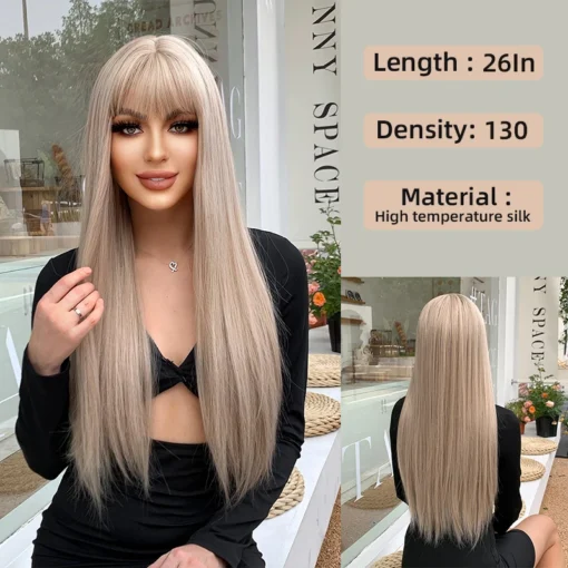 Europe And The United States Wind Wig Female Long Straight Hair Qi Bangs Ash Blonde Wig