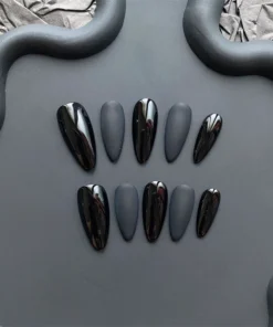 Handmade Almond Black Press on Nails Full Cover Acrylic Fake Nails