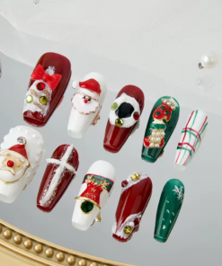 10Pcs Red & Green Handmade Press on Nails